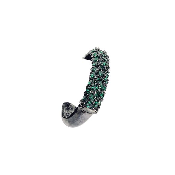 Kenneth J Lane Black Tone And Green Rhinestone Hinged Bangle Bracelet (6231) - Picture 2 of 5